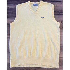 Vintage Le Tigre Sweater Vest XL Yellow V Neck Tiger Logo Made in USA Golf